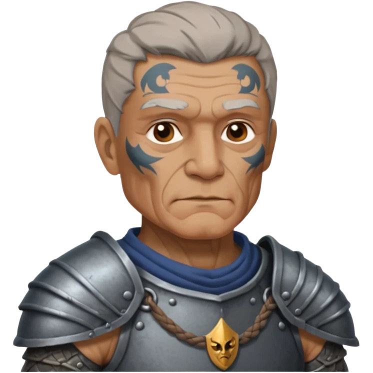 elderly tattooed knight, tattooed shoulder emoji