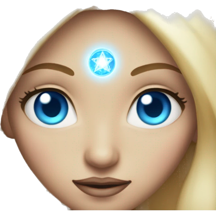 magical diva with thin pink andromedan face long blonde hair and blue eyes glowing third eye emoji