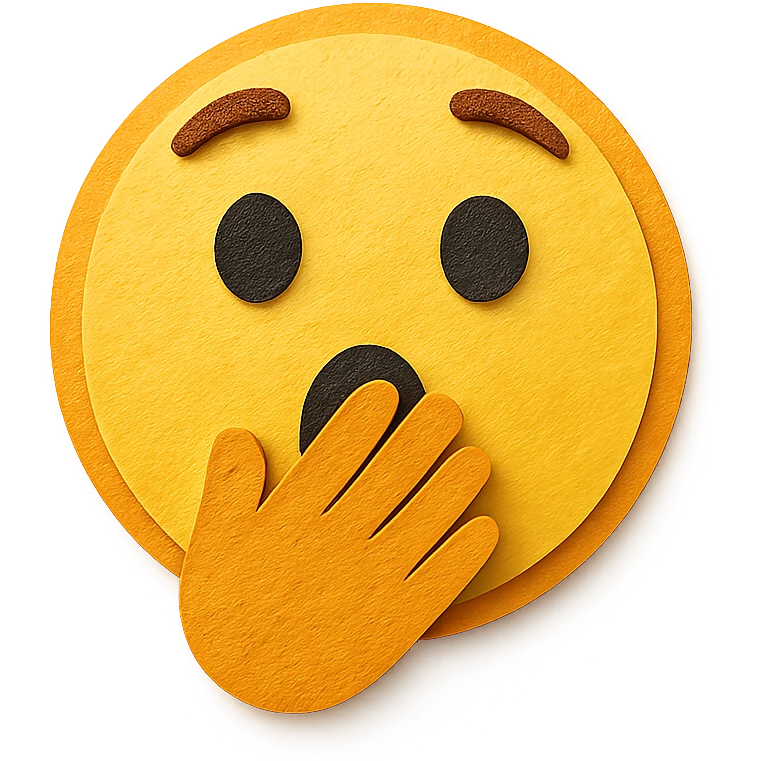 surprised face with hand over mouth, yellow and orange tones, paper craft style emoji