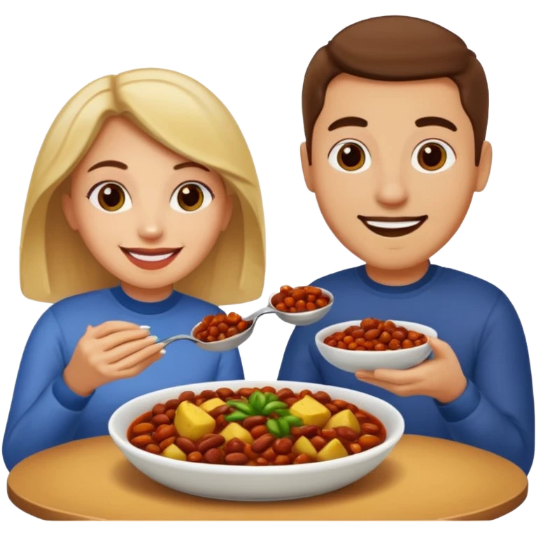 ligth couple having dinner of chili, beans and potatoes emoji