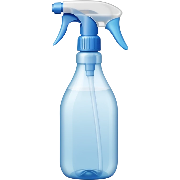 plastic spray bottle with simple trigger top and translucent body filled with clear liquid, practical shape, subtle grip texture on neck, no branding, slight reflection on plastic, no label, no cloth, no surface, soft lighting, subtle shadows, emoji scale emoji