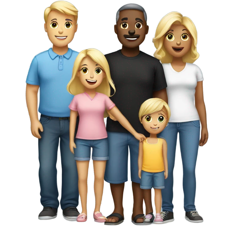 Family. 1 dad, 1 mom, 2 big girls blonde, 1 black big boy, 1 blonde little boy, 2 grandmas emoji