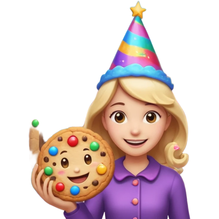 Exterior of a magical cookie factory with a swirling portal above the roof, cookies flying in from different dimensions, glowing runes on the walls, emoji-style emoji