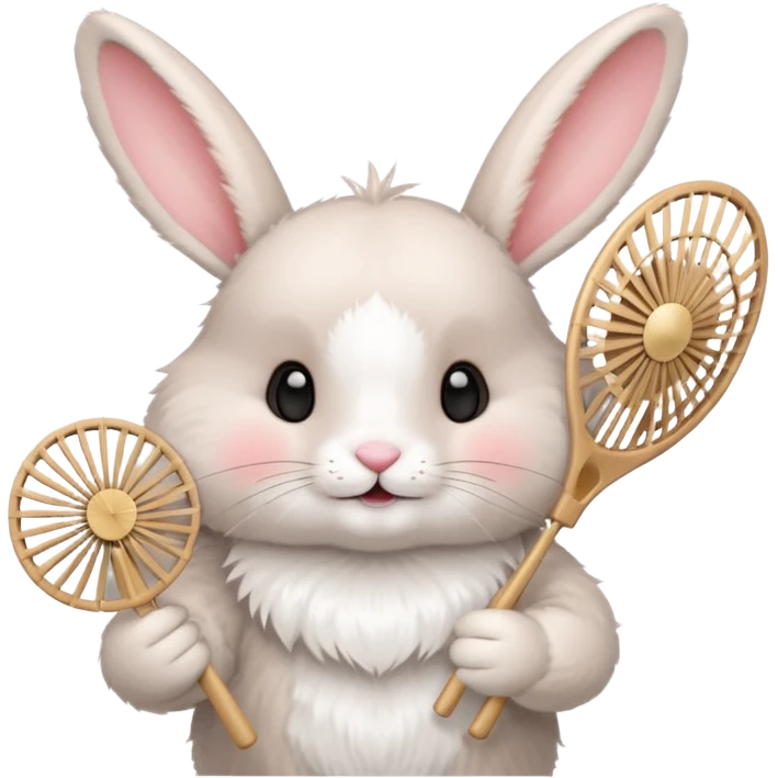 A rabbit hold a folding fan playfully emoji