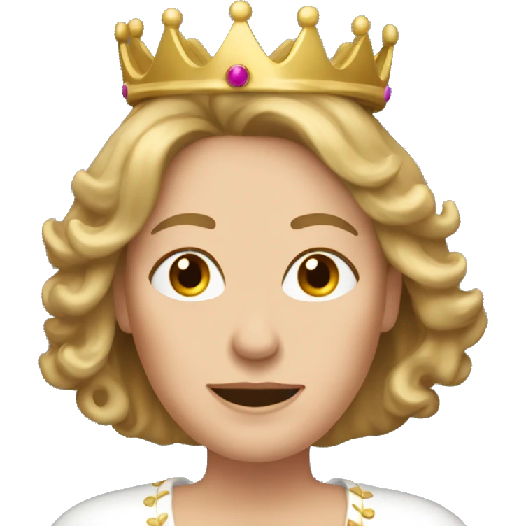 Lady in her 50s with dark blonde hair down, with a crown emoji