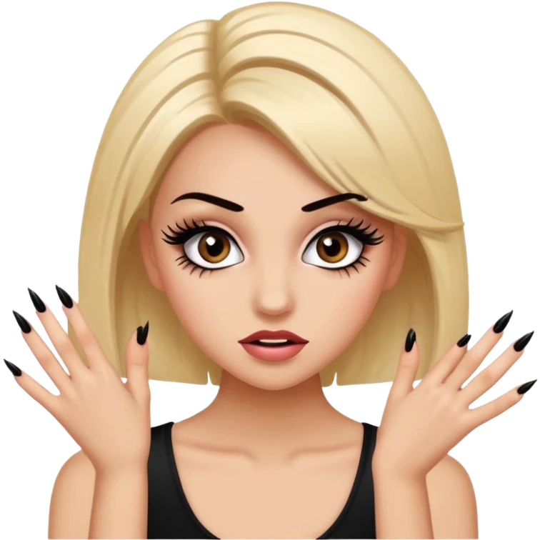 Girl with fake eyelashes and fake nails with feisty pose and sassy expression emoji