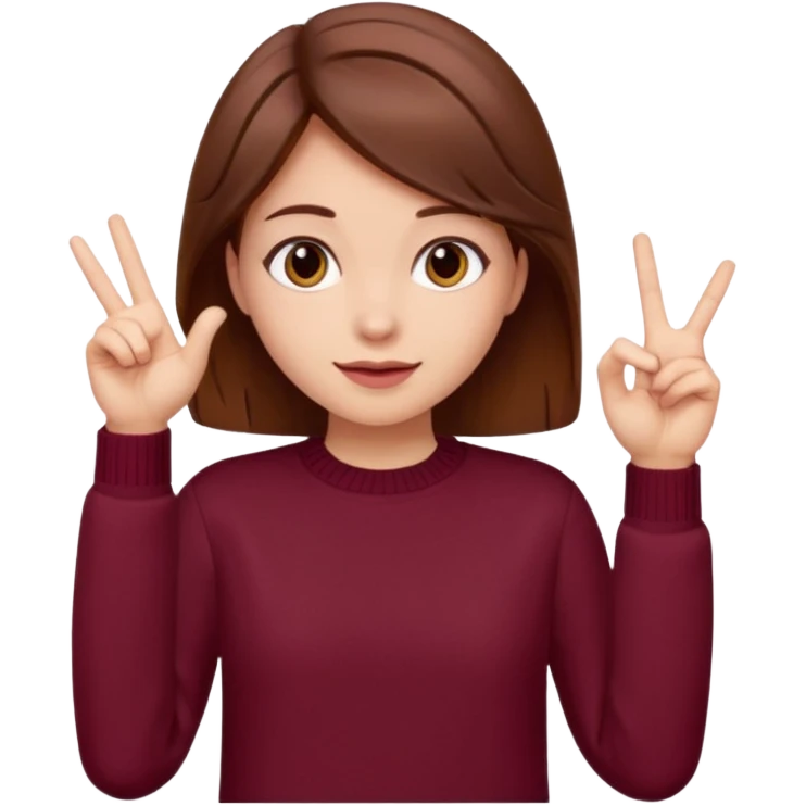 A girl with brown hair smiles, wearing a burgundy sweater, and shows an okay gesture. emoji