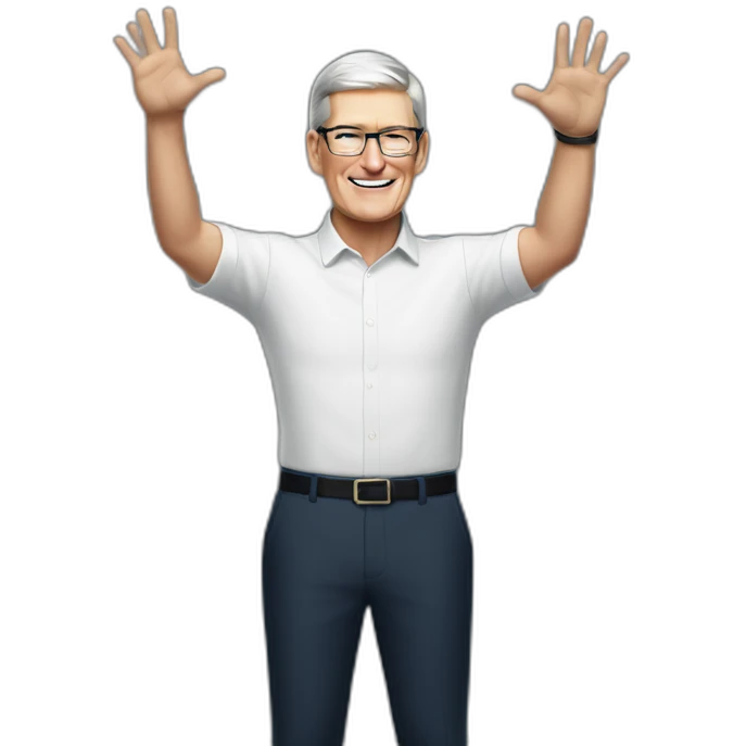 Tim Cook with hands up emoji