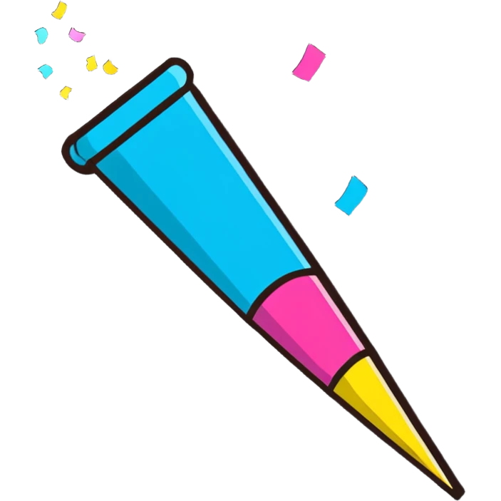 cartoonish sticker style party popper with confetti emoji