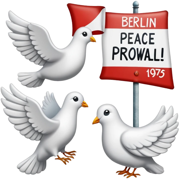 close-up of protest signs with peace dove and Berlin Wall, 1950s and 60s emoji