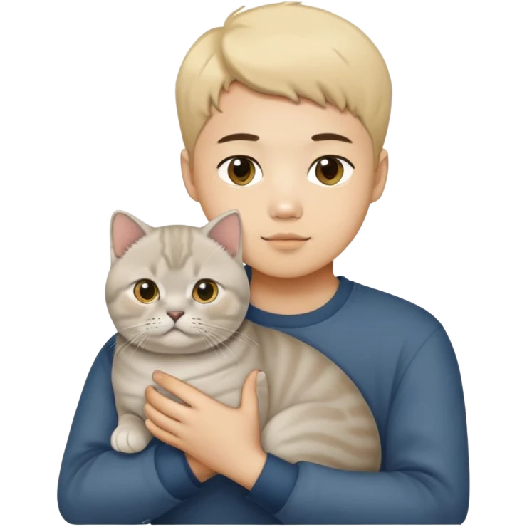 korean boy holding a british shorthair golden emoji