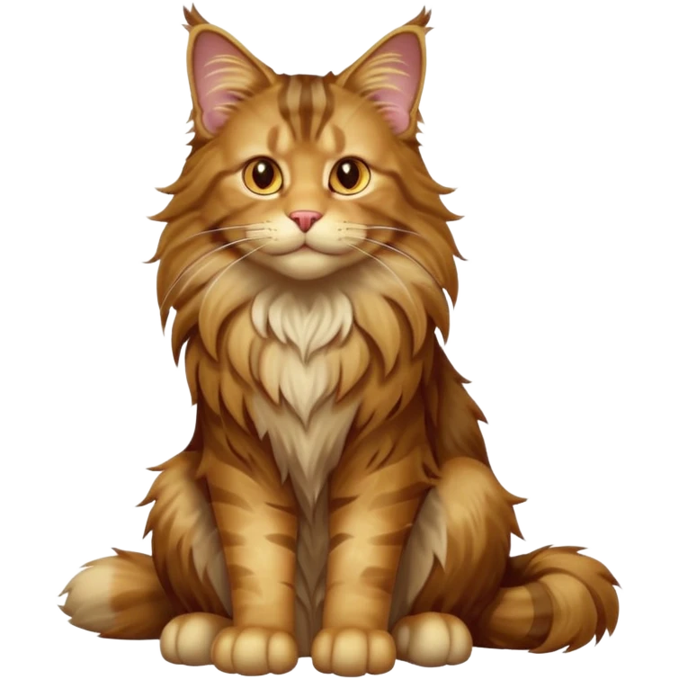 cinematic-[maine coon cat]-realistic-full-body-sitting-emoji,-tail-curled-playfully-around-its-paws,-head-tilted-dramatically,-scruffy-[maine coon]-fur,-simplified-yet-realistic-focused-features,-highly-detailed,-glowing-with-an-almost-sarcastic-glow emoji