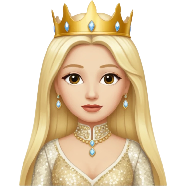 Queen of Sheba from The Bible with long blonde hair, ivory sequin outfit emoji