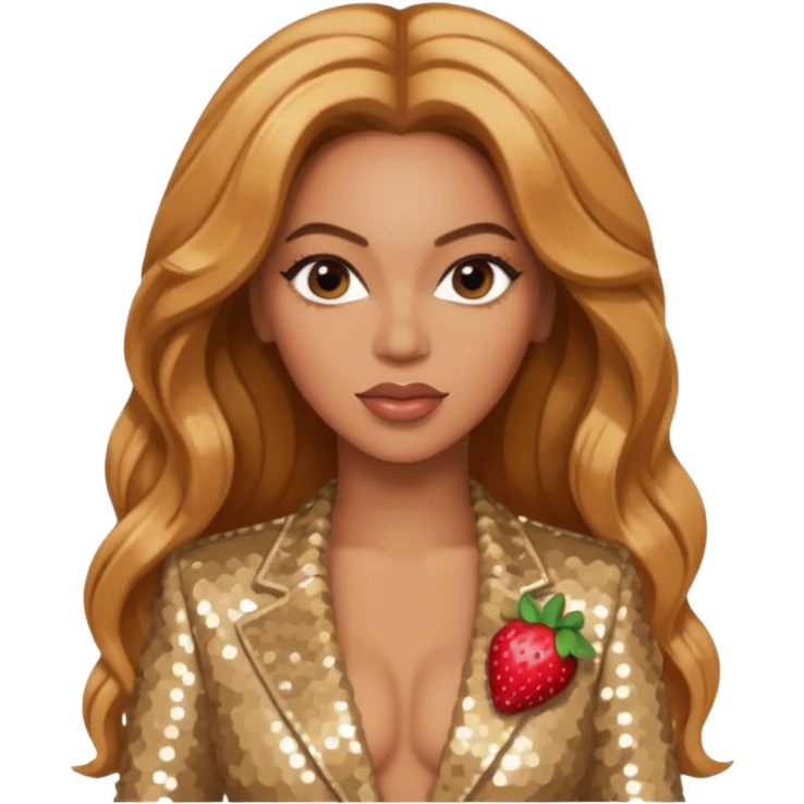 Beyonce as Sasha Fierce with long strawberry blonde hair, beige sequin outfit emoji