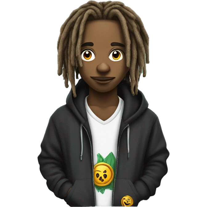 young hustler with dreads with crypto Trapper logo on hoodie  emoji