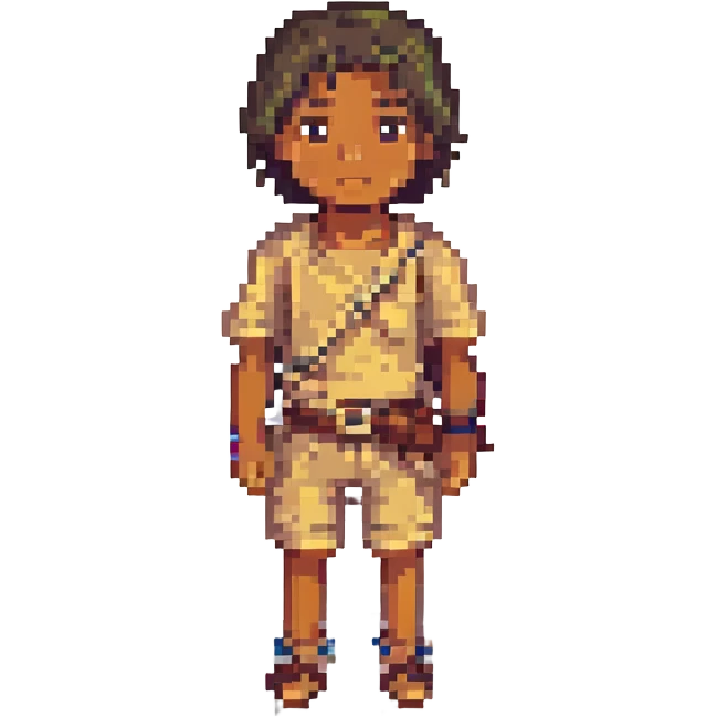 Make the boy's skin tone tan, keep everything else the same, pixel art style, with no background. emoji