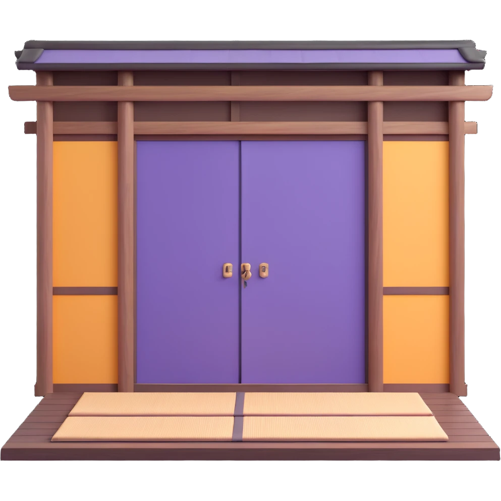 Traditional Japanese house with wooden beams, paper doors, tatami emoji
