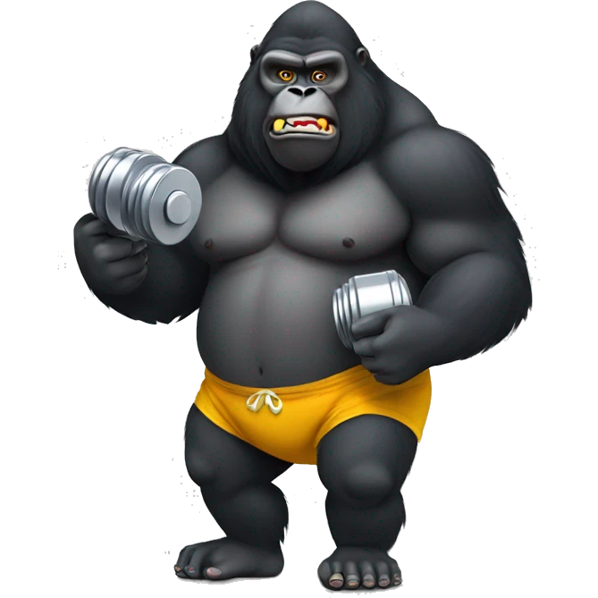 Fat gorilla with dumbbell emoji