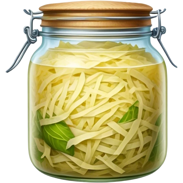 Sauerkraut Cinematic Realistic Sauerkraut Dish Emoji, depicted as tangy fermented cabbage neatly served in a traditional jar, rendered with vibrant textures and crisp, natural lighting. emoji