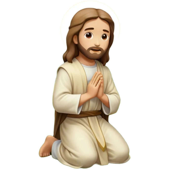 Jesus kneeling to pray in a garden, emoji style, surrounded by plants emoji