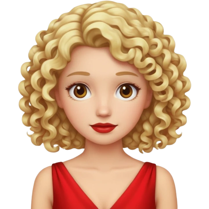 Woman with curly blonde hair and red dress emoji