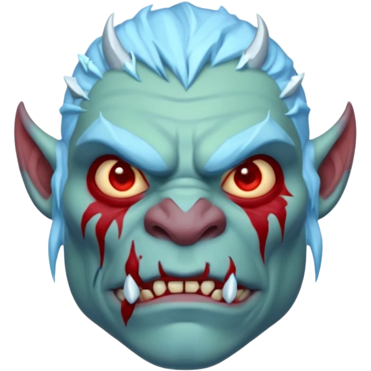 Fantasy orc portrait emoji, frozen scar glowing deep red against icy blue skin tones, primal winter survival theme, restrained detail, clean readable emoji style, male/female variant
 emoji