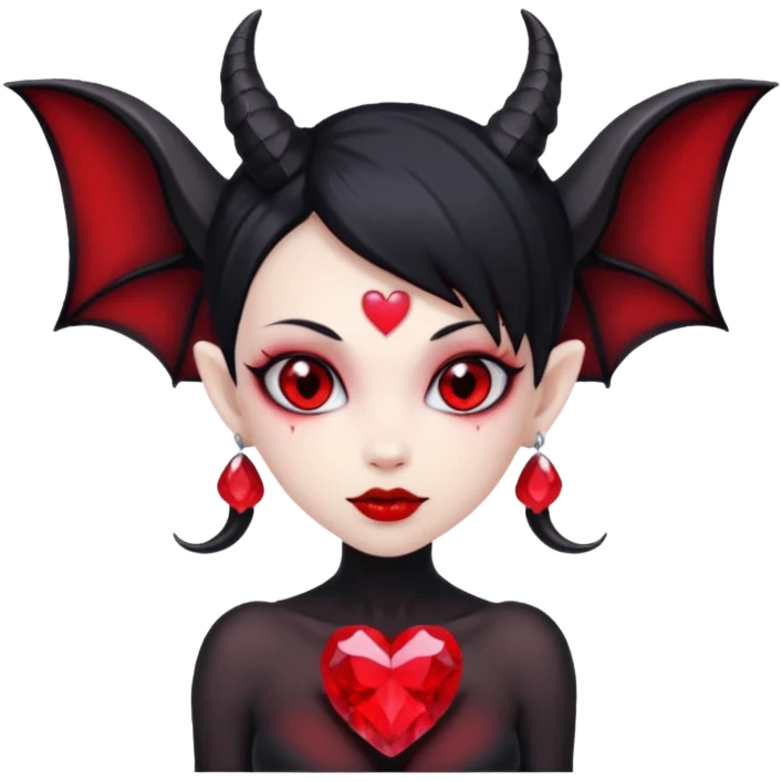 small black succubus wings, cryhstal heart red, black heart tail (HEART) emoji