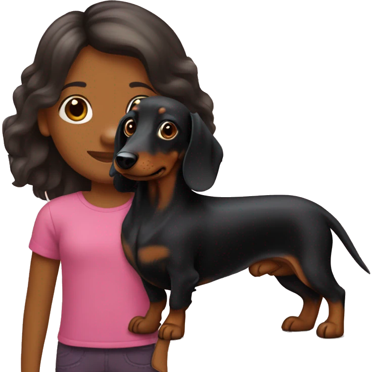 Long-haired black dachshund with girl emoji