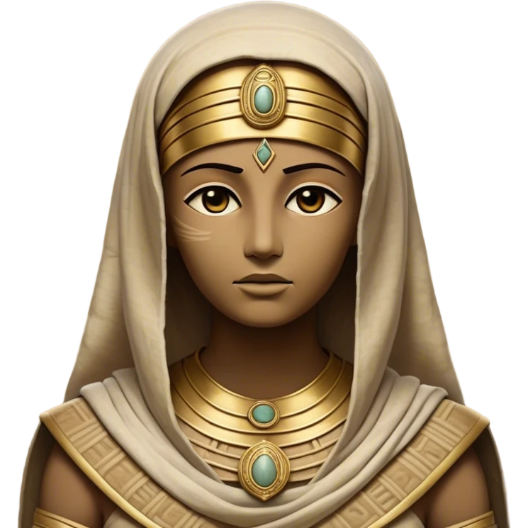 Cinematic Noble Mummy Portrait Emoji, Regal and timeless, with a meticulously wrapped, ancient form in muted earth tones accented by faded gold, exuding an air of forgotten majesty and solemn duty, simplified yet elegant with intricate bandage details, highly detailed and softly glowing, evoking the dignified mystery of an eternal sentinel guarding long-lost secrets! emoji