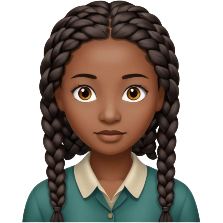 kenyan woman with long, black, braided hair in rows, brown eyes, pretty, round face emoji