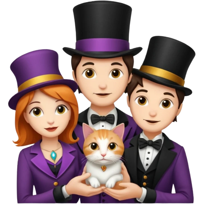 magician couple and their pet cat emoji