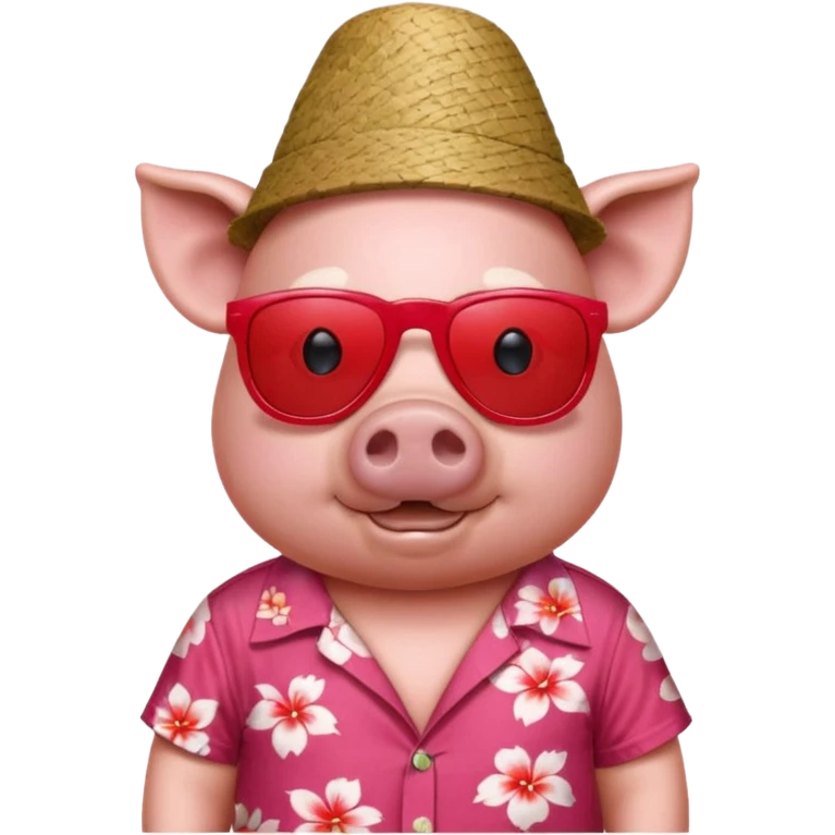 Pig with red aloha shirt, birthday hat, sunglasses emoji