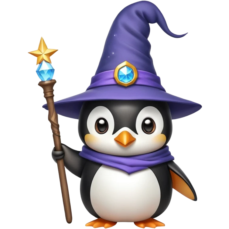 Penguin wearing wizard hat and holding a magic wand emoji