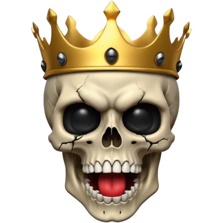 Demonic 3D skull holding its head by its hand in shock, mouth open, wearing a golden crown, dark horror vibe emoji