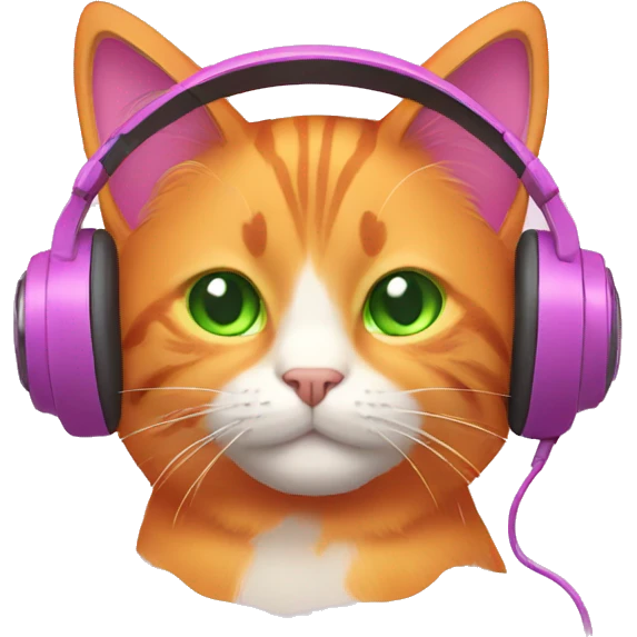 orange cat with green eyes with pink headphones emoji