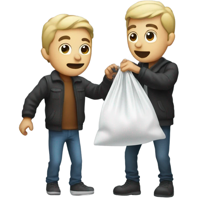 Thug giving sugar in a clear bag to someone  emoji