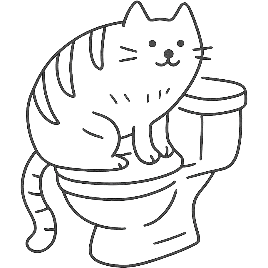 A cat in the form of a baguette sitting on a toilet emoji