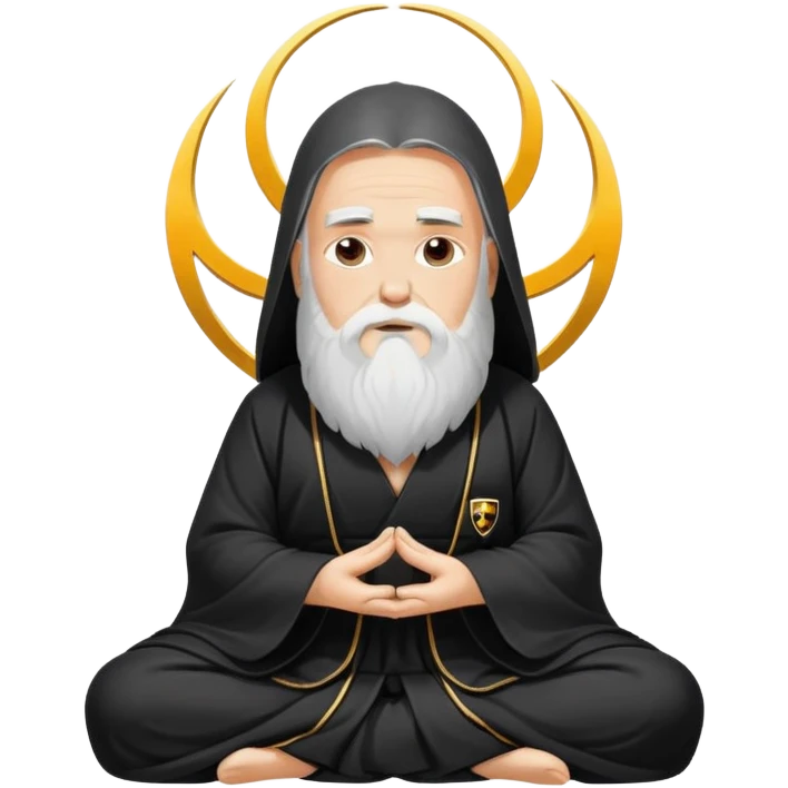 Wise spiritual guru with long beard wearing Lamborghini logo, meditation pose emoji