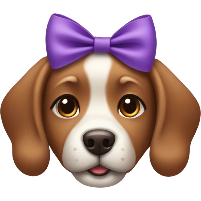 Brown cute dog with purple bow emoji