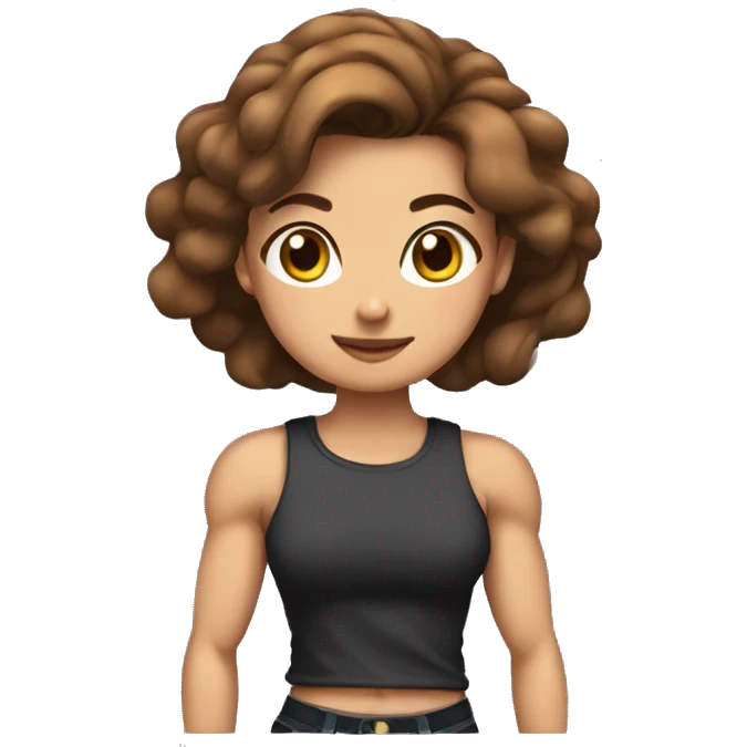 Strong muscle arm brown hair girl, chahi shirt emoji