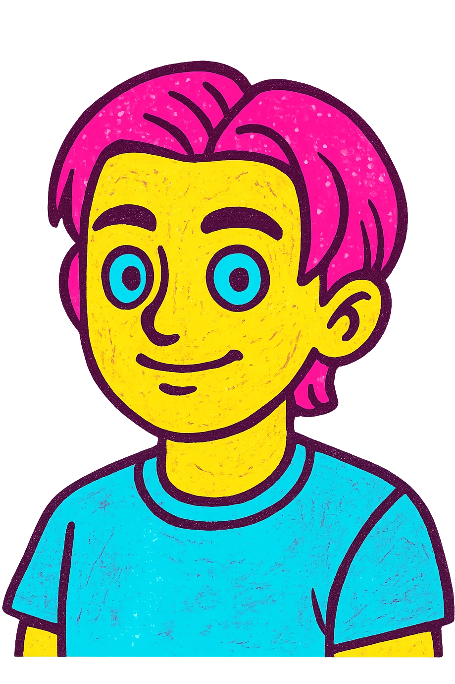 Create a smooth transitional animation between the two images, starting from a photorealistic portrait style and gradually shifting to a pop-art style with brighter colors and thicker outlines, then approaching a cartoonish style. emoji