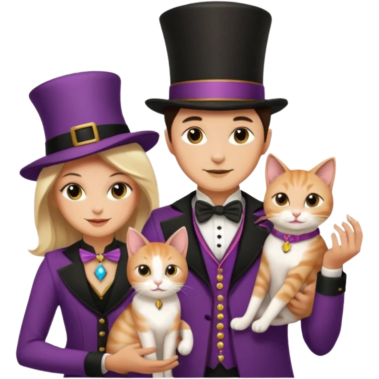 magician couple and their pet cat emoji