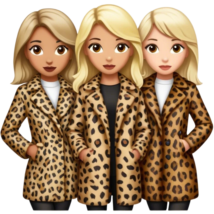Blonde and brunette girl in leopard print coats emoji