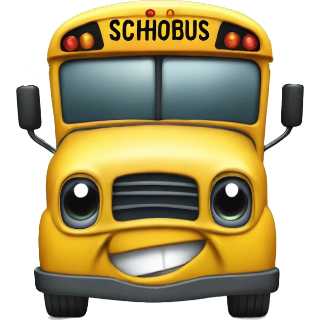 a school bus with an angry disposition emoji