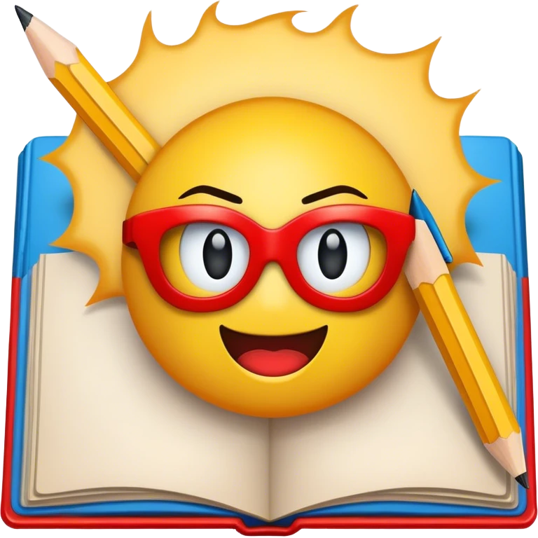 Create a vibrant emoji representing comic books and graphic novels. The design should feature a large, open comic book or vintage comic magazine with pages displaying classic comic art, with text. The comic pages should have bold, dynamic panels and action scenes. Include a pencil writing on the pages, but without a hand, to symbolize the artistic creation of comics. Use bright colors like red, blue, and yellow, with a retro feel to the design. Make the background transparent. emoji