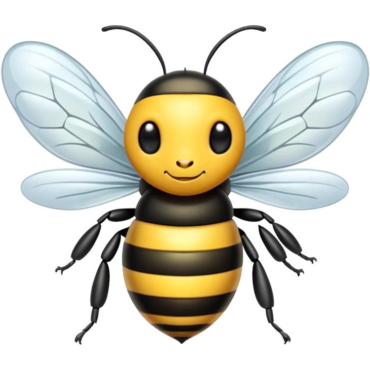 A cute yellow and black striped bee with transparent wings emoji