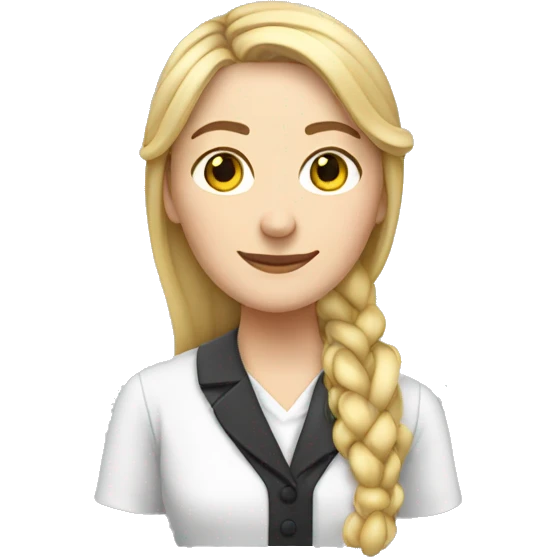 a french teacher with a long braid she is blonde hair and has a massive side parting emoji