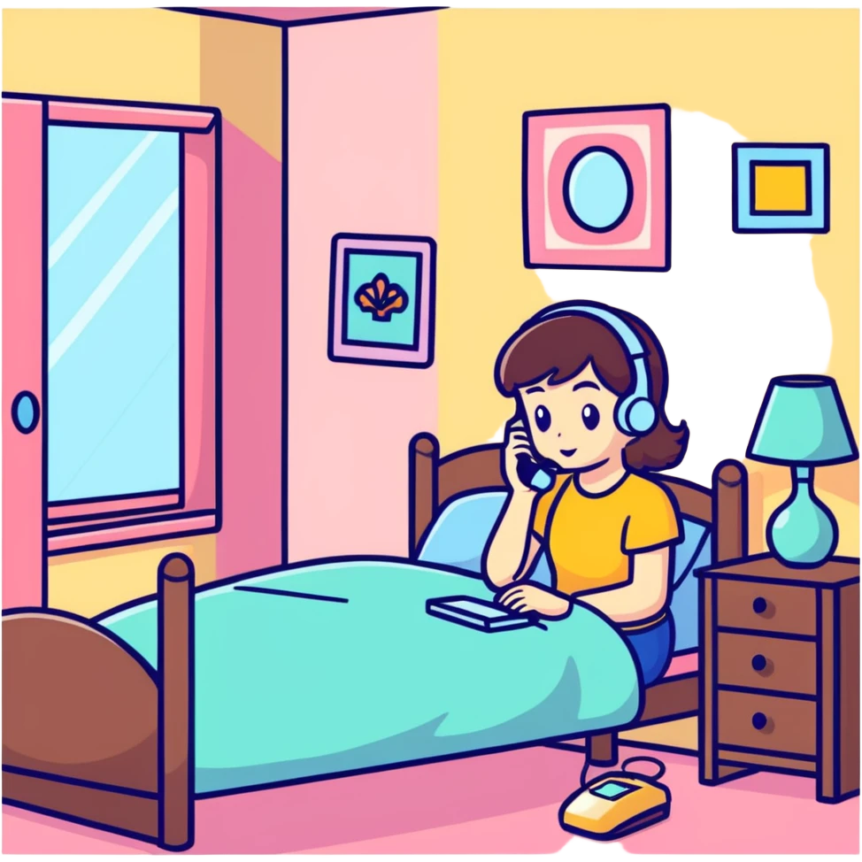 girl talking on telephone in her room emoji