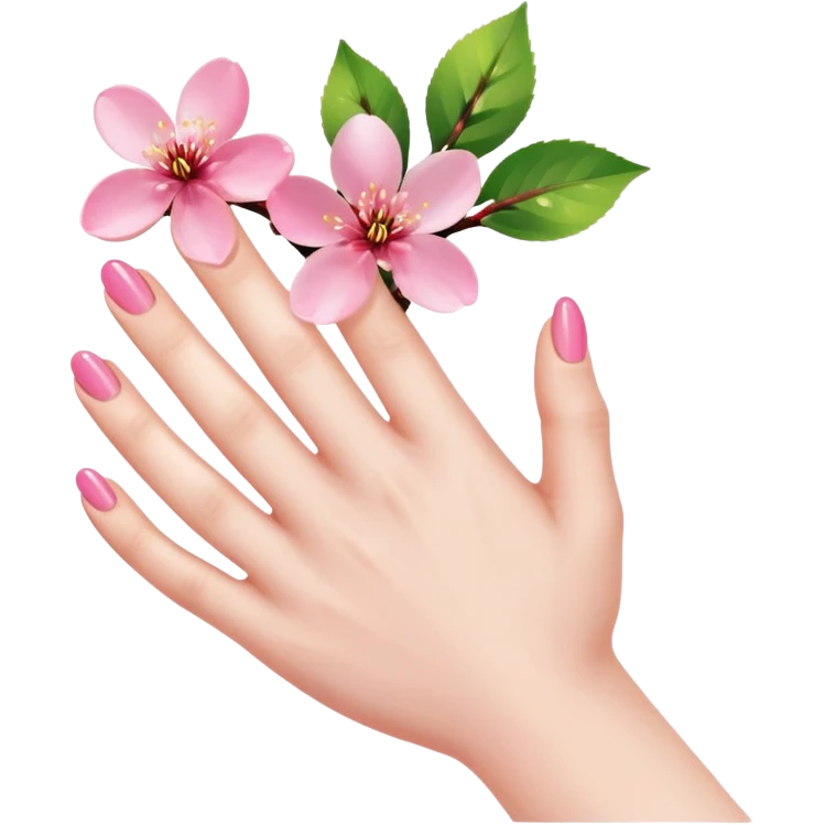 hand with shiny natural nails and a small cherry blossom emoji