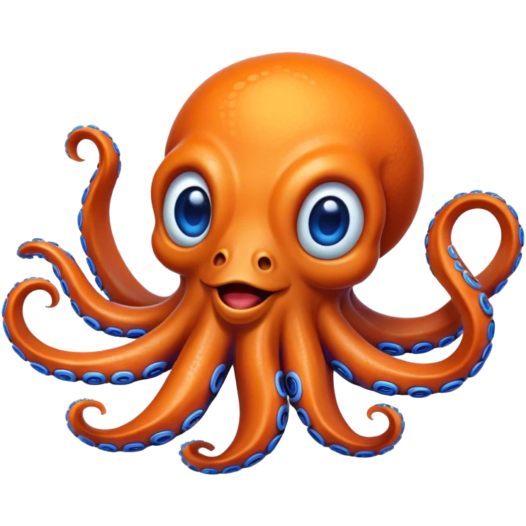 Cinematic Realistic Comical Octopus Portrait Emoji, Head tilted dramatically with an exaggeratedly amused expression, featuring a striking, glossy orange body adorned with bold blue rings and wide, expressive eyes brimming with playful disbelief; rendered with vivid natural textures and dynamic highlights, high shine, dramatic yet playful, styled with an air of cheeky ocean mischief, soft glowing outline, capturing the essence of a spirited and over‐the‐top octopus that looks ready to squirt ink its way into viral fame! emoji